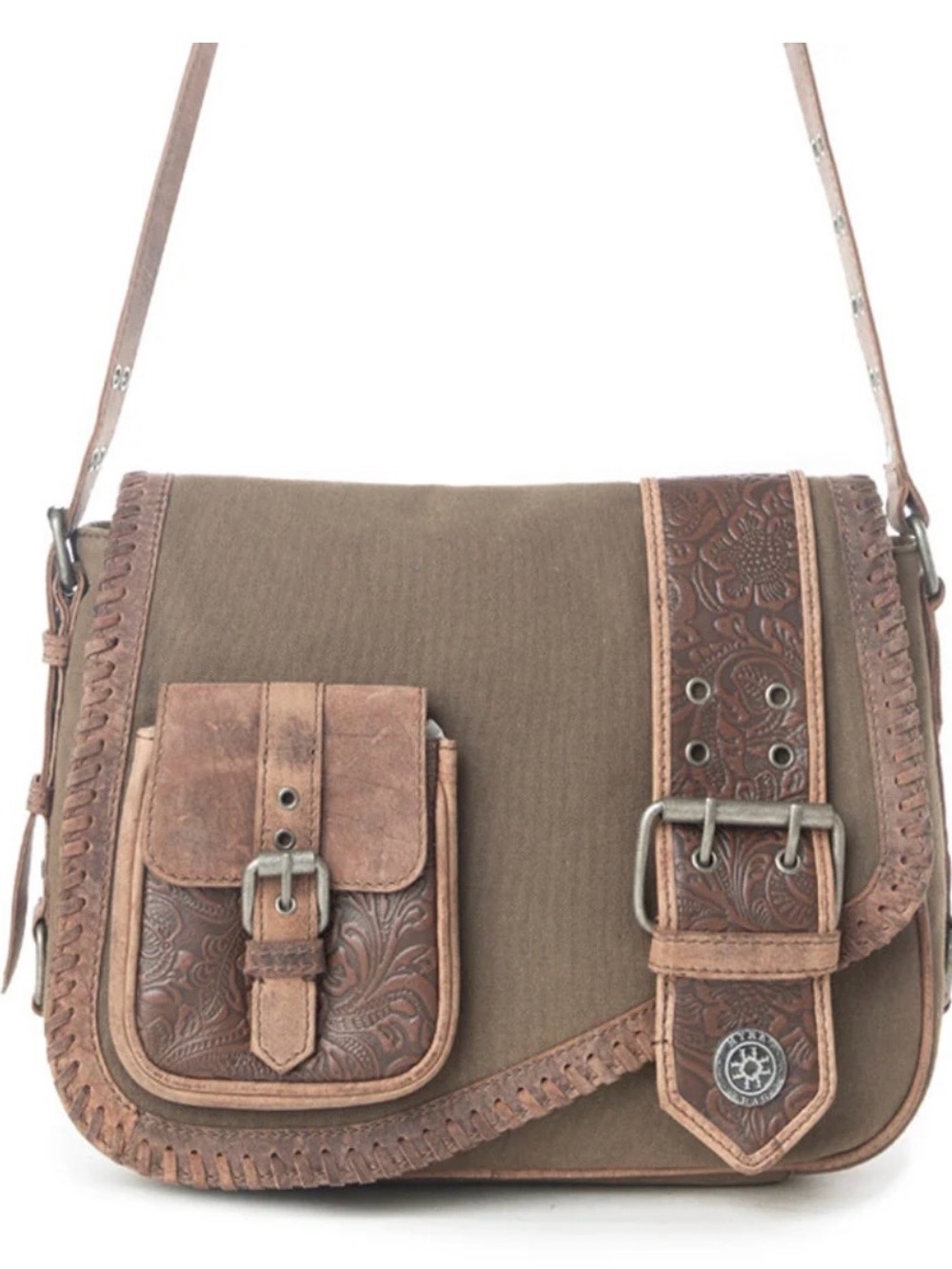 Myra Bag Brown and Tan Leather-Trim Canvas Crossbody